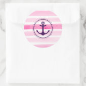 Meislicht roze Waterverven en anker Ronde Sticker (Tas)