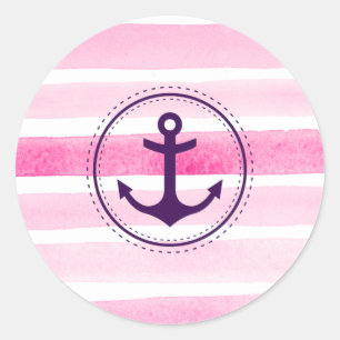 Meislicht roze Waterverven en anker Ronde Sticker