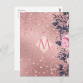Meislust Ever ROSEGOLD Blue Pink Floral MONOGRAM Briefkaart (Voorkant / Achterkant)