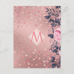 Meislust Ever ROSEGOLD Blue Pink Floral MONOGRAM Briefkaart