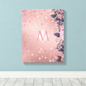 Meislust Ever ROSEGOLD Blue Pink Floral MONOGRAM Canvas Afdruk (Insitu (Houten vloer))