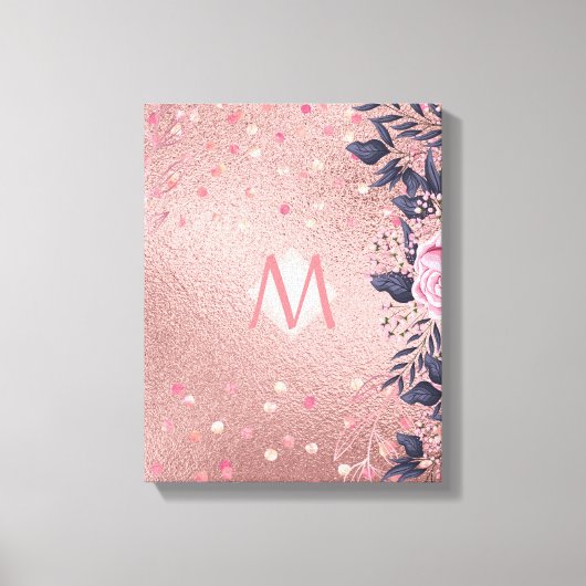 Meislust Ever ROSEGOLD Blue Pink Floral MONOGRAM Canvas Afdruk (Voorkant)