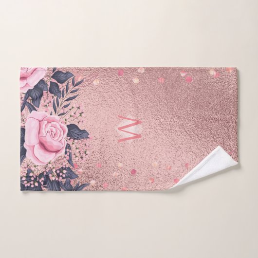 Meislust Ever ROSEGOLD Blue Pink Floral MONOGRAM Handdoek (Handdoek)