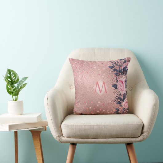 Meislust Ever ROSEGOLD Blue Pink Floral MONOGRAM Kussen (Stoel)