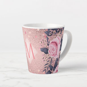 Meislust Ever ROSEGOLD Blue Pink Floral MONOGRAM Latte Mok