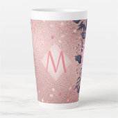 Meislust Ever ROSEGOLD Blue Pink Floral MONOGRAM Latte Mok (Voorkant)