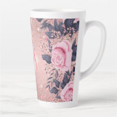 Meislust Ever ROSEGOLD Blue Pink Floral MONOGRAM Latte Mok (Rechts)