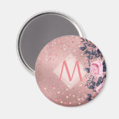 Meislust Ever ROSEGOLD Blue Pink Floral MONOGRAM Magneet (Voorkant / Achterkant)