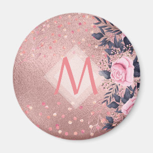 Meislust Ever ROSEGOLD Blue Pink Floral MONOGRAM Magneet