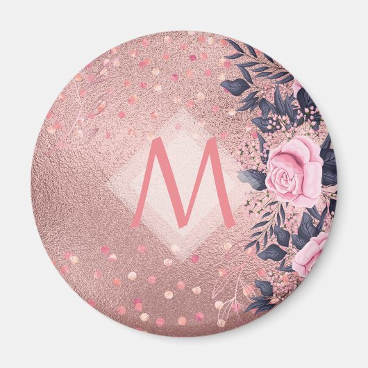 Meislust Ever ROSEGOLD Blue Pink Floral MONOGRAM Magneet (Voorkant)