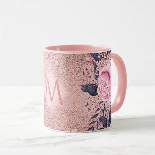 Meislust Ever ROSEGOLD Blue Pink Floral MONOGRAM Mok