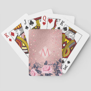 Meislust Ever ROSEGOLD Blue Pink Floral MONOGRAM Pokerkaarten