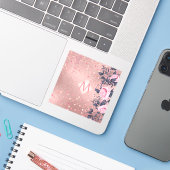 Meislust Ever ROSEGOLD Blue Pink Floral MONOGRAM Sticker (Laptop met iPhone)
