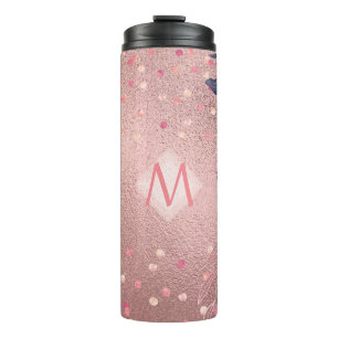 Meislust Ever ROSEGOLD Blue Pink Floral MONOGRAM Thermosbeker