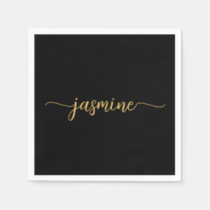 Meisminimalistisch Simple Black Gold Monogram Scri Servet