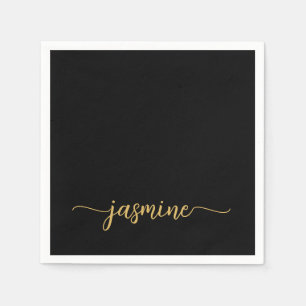 Meisminimalistisch Simple Black Gold Monogram Scri Servet