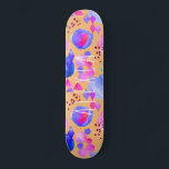 Meismoderne abstracte waterverf jouw naam persoonlijk skateboard<br><div class="desc">Colorful purple,  oranje,  and pink abstract modern art skateboard with personalized name in casual hand-lettered white typography script.</div>