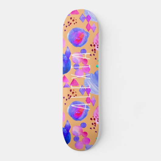 Meismoderne abstracte waterverf jouw naam persoonlijk skateboard (Voorkant)