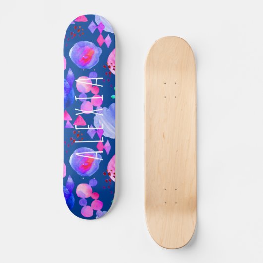 Meismoderne abstracte waterverf jouw naam persoonlijk skateboard (Voorkant)