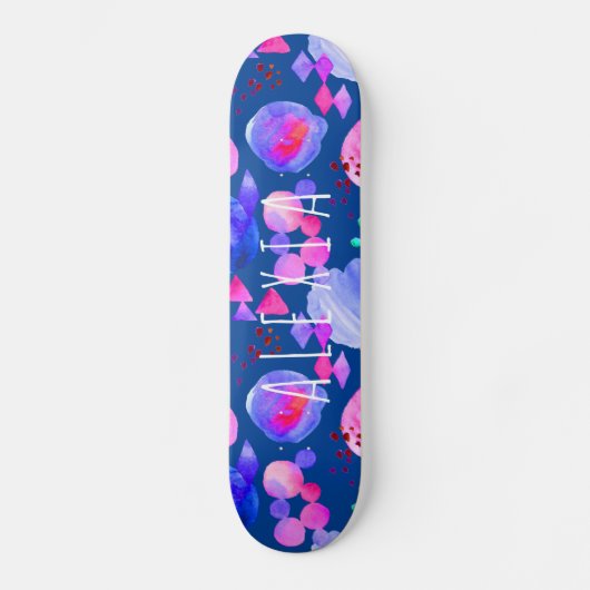 Meismoderne abstracte waterverf jouw naam persoonlijk skateboard (Voorkant)
