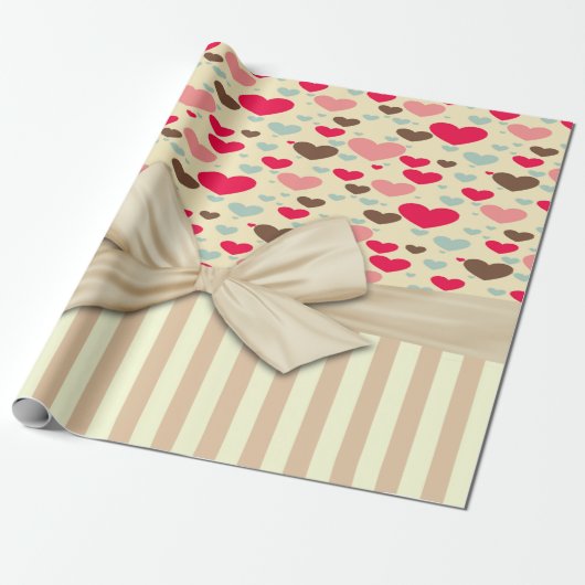 Meisrijk, geavanceerd, gestreept, Bow, hart Cadeaupapier (Uitgerold)