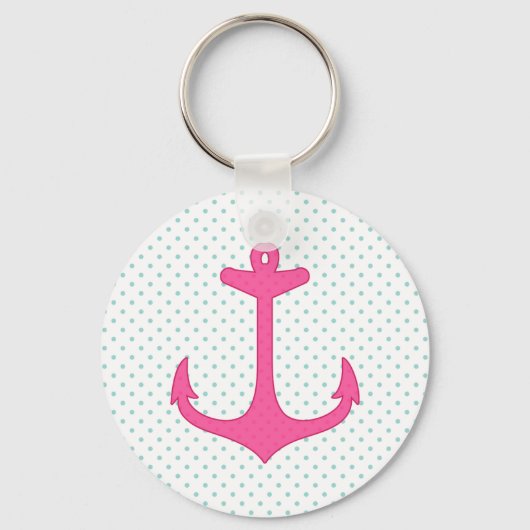 Meisroze Anchor Polka Dot Nautical Design Sleutelhanger (Voorkant)