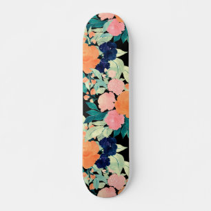 Meisroze blauw en Oranje Floral verf zwart design Persoonlijk Skateboard