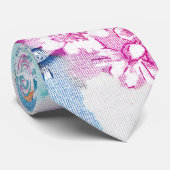 Meisroze blauwgroen waterverf bloempatroon stropdas (Opgerold)