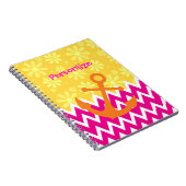 Meisroze Chevrons Nautical Anchor met naam Notitieboek (Rechterzijde)