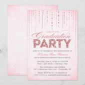 Meisroze Chic Glitter Pareltjes Graduation Party Kaart (Voorkant / Achterkant)