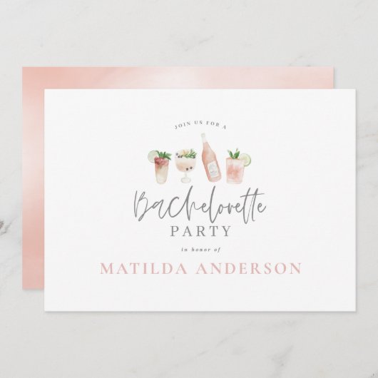 Meisroze cocktail, stijlvol bachelorette aankondiging (Voorkant / Achterkant)