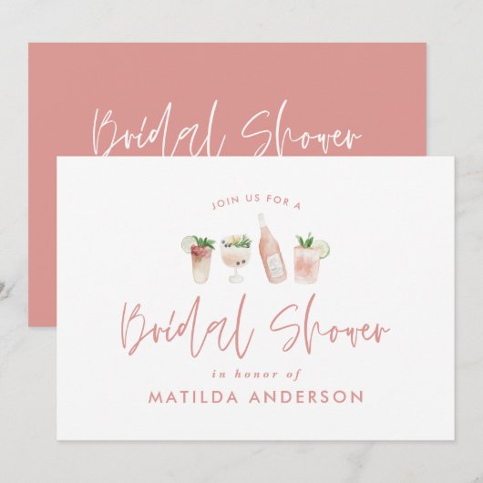 Meisroze cocktail, stijlvol, modern vrijgezellenfe aankondiging (Voorkant / Achterkant)