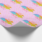 Meisroze dinosaurussen met een liefdeshartspatroon cadeaupapier (Hoek)