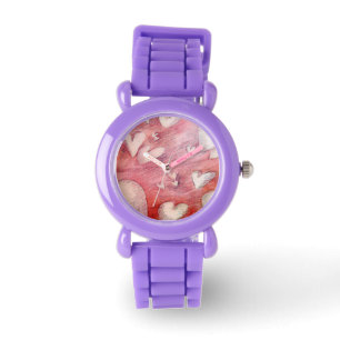 Meisroze drijvende harten horloge