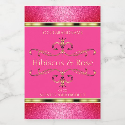 Meisroze en gouden etiketten van producten Glitter (Enkel label)