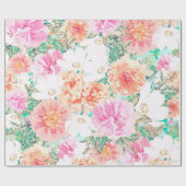 Meisroze en Oranje bloemen Waterverf Verf Cadeaupapier (Vlak)