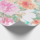 Meisroze en Oranje bloemen Waterverf Verf Cadeaupapier (Hoek)