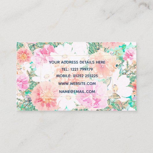 Meisroze en Oranje bloemen Waterverf Verf  Visitekaartje (Achterkant)