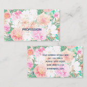 Meisroze en Oranje bloemen Waterverf Verf  Visitekaartje (Voorkant / Achterkant)