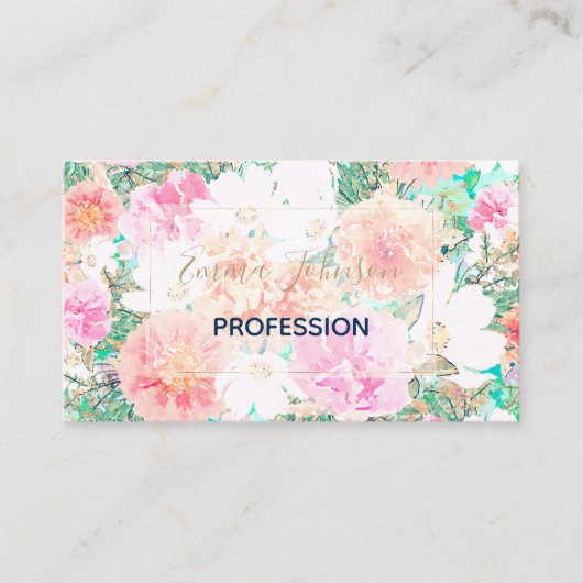 Meisroze en Oranje bloemen Waterverf Verf  Visitekaartje (Voorkant)
