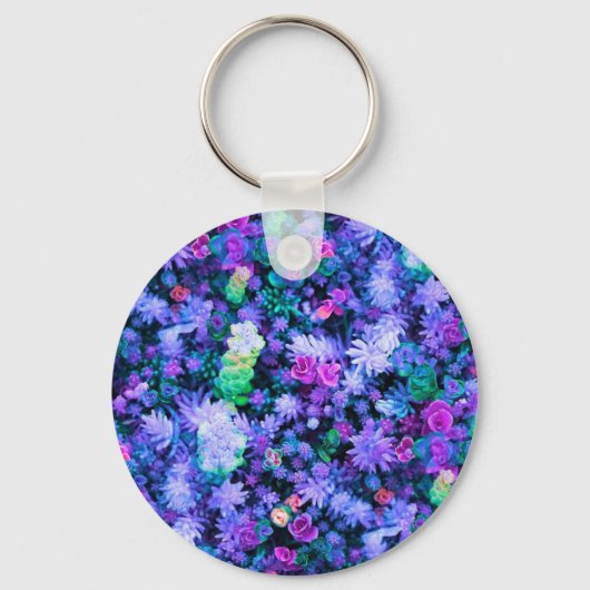 Meisroze en Paarse Floral Succulents Sleutelhanger (Voorkant)