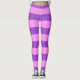 Meisroze en Paarse glitterstrips voor vrouwen Leggings