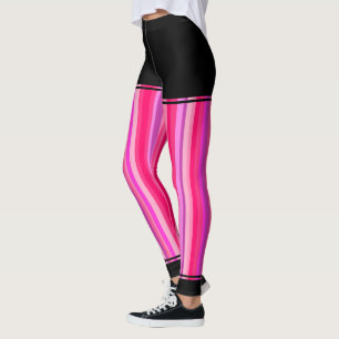 Meisroze en Paarse strepen + Zwarte regio's Leggings