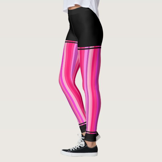Meisroze en Paarse strepen + Zwarte regio's Leggings (Links)