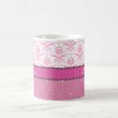 Meisroze en witte Damask, roze glitter Name Koffiemok (Center)