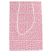 Meisroze en witte Griekse sleutel Medium Cadeauzakje (Voorkant)