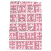 Meisroze en witte Griekse sleutel Medium Cadeauzakje (Achterkant)