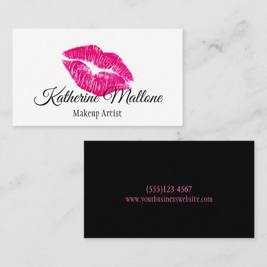 Meisroze en witte kus lips Makeup artiest Visitekaartje (Voorkant / Achterkant)