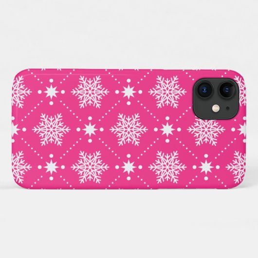 Meisroze en witte sneeuwvlokken kerstpatroon Case-Mate iPhone case (Achterkant (horizontaal))