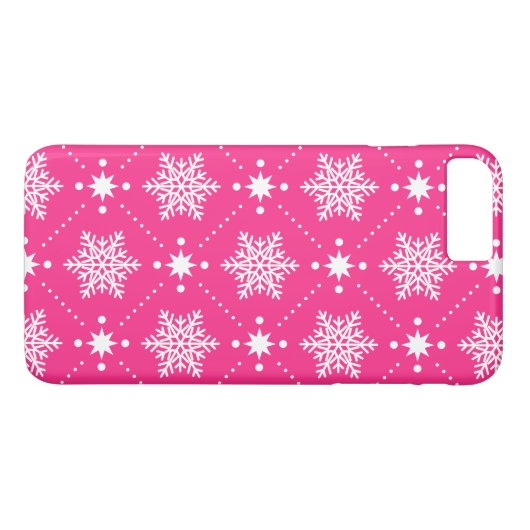 Meisroze en witte sneeuwvlokken kerstpatroon Case-Mate iPhone case (Achterkant (Horizontaal))